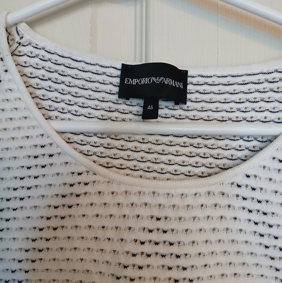 EMPORIO ARMANI White and Black Striped Short Sleeve Top Size 46 / Large (L) - Picture 4 of 8